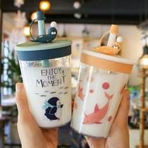 High value ins cute cartoon children drink water milk straw cup little fairy anti-fall student soft cute