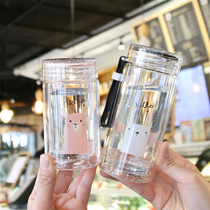 ins Wind double-layer small portable glass creative high temperature resistant anti-hot hand Lady thickened fresh students drink water