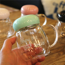 Creative mini heat-resistant household glass Office with handle water cup Mens and womens with lid filter tea cup