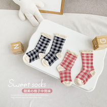 Yun'er mother and girl's new lattice socks in spring 2023 Children's baby spring and autumn fashion gas sock tide