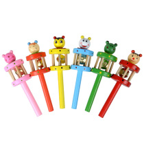 Baby toys Wooden hand rattle Middle bell Cartoon PUPPET rattle stall Hot baby toys