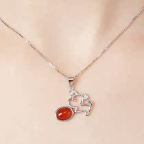 This year of life female gift 925 sterling silver necklace women sweater hanging jewelry zodiac dog wild red agate pendant