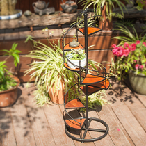 Iron Art Balcony Flower Shelf Multilayer Floor Type Living Room Decoration Floor Flower Pot Rack Multi-Meat Ladder Rotary Flower Shelf