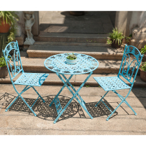 Blue Iron Art Terrace Table And Chairs Balcony Folding Casual Table And Chairs Combine Three Sets Iron Color Garden Decorated Table And Chairs