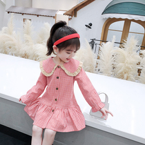 Girl 2020 plaid dress with dress and long sleeves baby turn over princess dresses Korean version of the foreign air children cake skirts