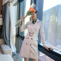 Nian En studios Low-key elegant socialite style suit White suit collar waist thin formal dress