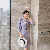 Zhang Niang Conditioning Culverts Temperament Double Platoon Button to collect waist positive dress with dress and dress female spring name Yuanyu Xiaoxiang Vocational dress