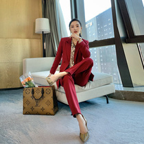 Red high-end suit Formal womens suit Goddess Fan announcer host female president business professional clothing overalls