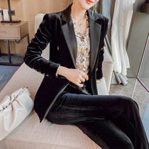 Nian En studios noble black velvet gas field full open black gold velvet suit formal professional suit