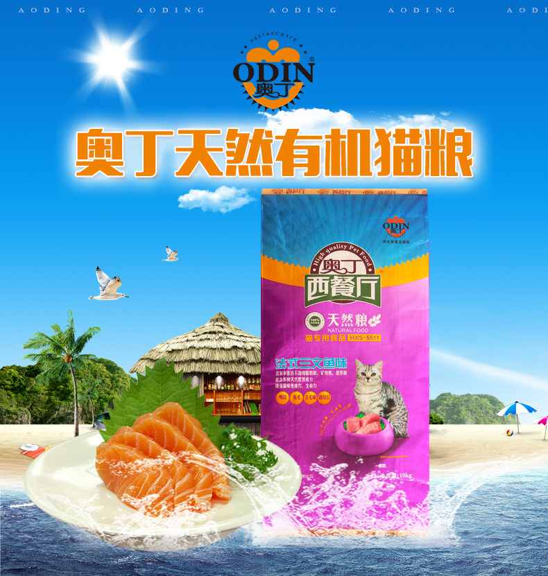 奥丁西餐厅法式三文鱼天然猫粮10kg 幼猫成猫通用型美毛猫粮包邮
