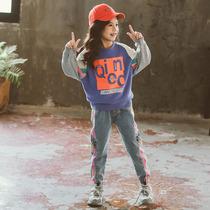 British next Kisse girl set 2020 Autumn New Korean color bar foreign style childrens leisure two-piece set