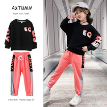 British next Kisss girl set 2020 Autumn new foreign gas children Korean version of Joker sweater two-piece set