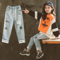 British next Kisss girls jeans 2020 Autumn New Korean version of foreign style childrens casual fashion pants