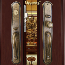 Meidi villa door lock Double open door lock Pure copper antique Chinese solid wood mother and child door lock folio door lock
