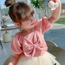 2021 summer new girl summer dress butterfly short-sleeved Korean childrens fashion Western style pure cotton T-shirt female baby