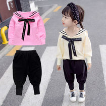 2021 autumn new girl outdoor foreign style bow long sleeve fashionable 0-7 year old female baby two-piece set tide