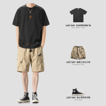 LAZY DAY original men's clothing set with summer daily embroidery short-sleeved T-shirt male loose man's shorts