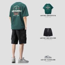 LAZY DAY original men's clothing summer suit American printed short-sleeved T-shirt men's loose casual work shorts