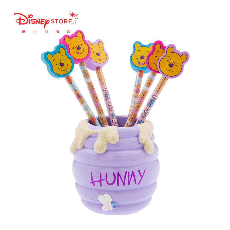 disney store winnie the pooh honey can pen holder cartoon rubber pencil six piece stationery set