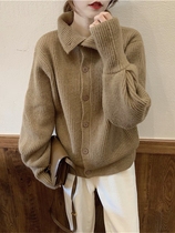 2020 autumn and winter design sensation Lazy Wind Cardigan outside wearing sweater jacket Female high collar Knitted Cardigan Tulle