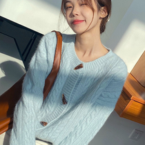 Day Ensemble Soft Glutinous Wool Twist Knit Cardiovert 2020 Autumn Winter Retro Loose Outside Wearing Sweater Horn Buttoned Jacket