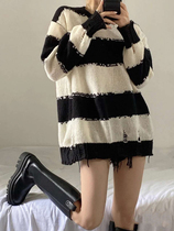 Striped sweater woman early autumn 2022 new retro Dont to be lazy and loose outside wearing chic long sleeve knit blouse