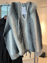 Autumn Winter new Korean version loose with lazy wind even cap sleeve head sweater woman V collar Mahew small crowdsourced rope knit cardiovert