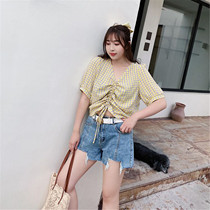 Summer Upper New micro Fat mm Tall Waist Jeans Shorts A Character Hair Side Hot Pants Campus Hot Pants Up for a Code Female dress