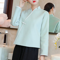 Jushifu Autumn and Winter Chinese Tea Clothing Republic of China Zen Womens Tang Dress Buckle Top Chinese Style Improved Hanfu Autumn