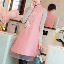 Art Retro Chinas improved Hanfu Chinese style Machia tea art costumes China Wind and womens clothing Zen Serie A womens autumn and winter