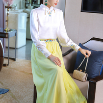 Retro Chinese style womens improved cheongsam jacket ethnic style suit Tang suit two-piece Chinese Zen tea suit women