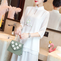 Retro improved cheongsam jacket Tang suit hand-painted ethnic style womens meditation clothing Zen tea clothing literary summer dress