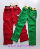 Foreign trade childrens pure cotton trousers spring and autumn single trousers elastic waist trousers micro elastic slim straight trousers pencil trousers