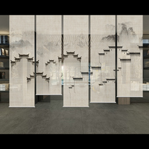 Chinese horse head wall soft partition Huizhou style study living room entrance semi-transparent hanging screen roller curtain-Hui architecture