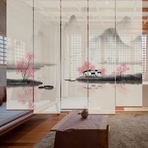 Modern Chinese partition hanging curtain screen screen study living room entrance semi-transparent hanging screen roller curtain-Taohuatan