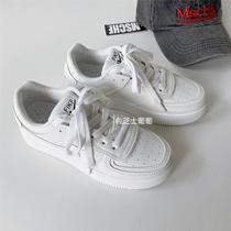 White leather shoes for women spring new style ulzzang versatile heightening thick sole plus velvet casual sneakers