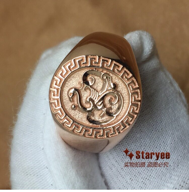 家族纹章徽章图章印章戒指18k玫瑰彩金黄金铂金男女小指尾戒定制