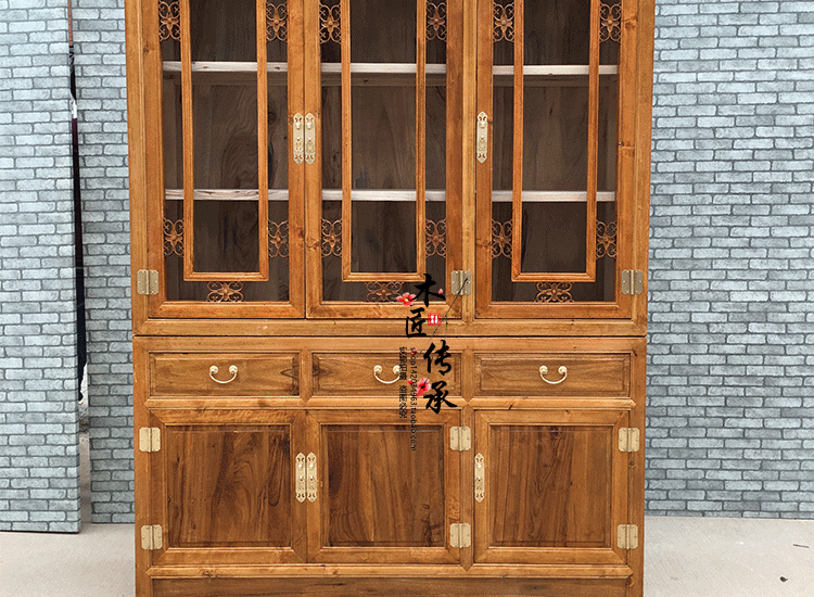 新中式香樟木书柜带玻璃门樟木书橱储物柜书房文件柜防虫防霉