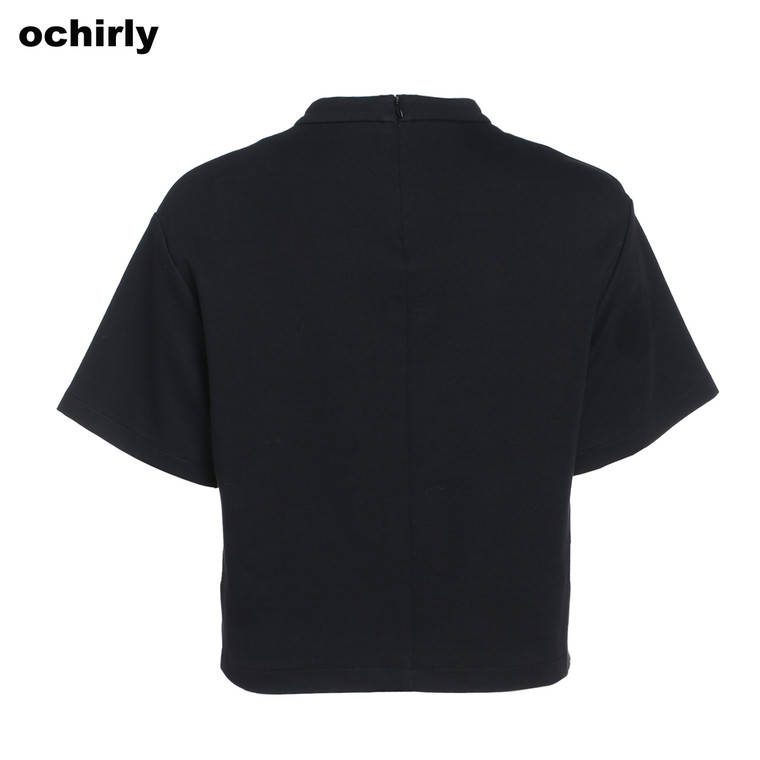 Ochirly欧时力2015新女秋装字母印花半高领含棉短袖T恤1153021780