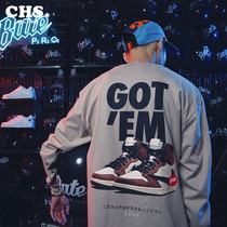 Crissrex Store Battles sneakers series barb round collar hip hop print cotton long sleeve T-shirt