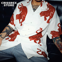 Crisisrex Store SUPERTOFU Black Leopard Patterns National Tide Couple ALOHA Hawaii Short Sleeve Shirt