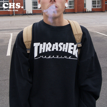 THRASHER SKATE MAG CREWNECK flame letter base round neck plus velvet pullover