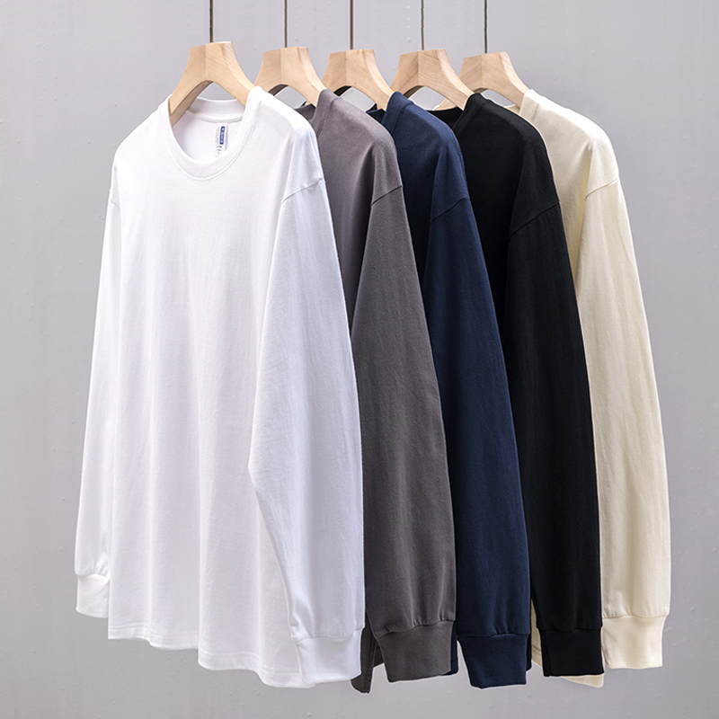 NASA's joint American 260g-pound long sleeve t-shirt male spring autumn pure cotton pure color white jersey round collar sweatshirt-Taobao