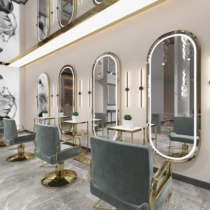 Barber shop mirror table hairdressing shop mirror hair salon special with lamp hanging wall Net red tide wall-mounted perm hair cutting mirror