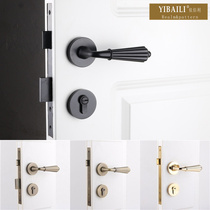 Black minimalist European style door lock Indoor pure copper lock core antique bronze door lock as old door lock retro American house door