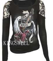 17807 Spiral 3D Gothic Rock Motorcycle Style Guitar Womens Long-sleeved T-shirt United Kingdom