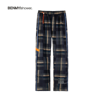 benmyshower National dynasty retro plaid pants mens trendy brand straight trousers loose-legged sweatpants couple