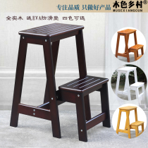 Solid Wood Domestic Ladder Two-step Folding Ladder Bench Dual-use Den High Stool Practical Indoor Two Step Ladder