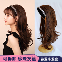 Hair Hoop Wig Integrated Long Curly Wig Lazy U-shaped Half Head Cover 2021 Fashion New Style Headband Wig