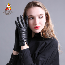 Scarecrow Leather Gloves Ladies warm and cold winter driving motorcycle windproof waterproof outdoor touch screen sheepskin